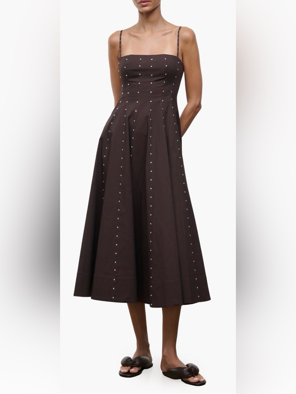 NEW STAUD Wylie Stud Sleeveless Maxi Brown Earth Studs Dress sz 12